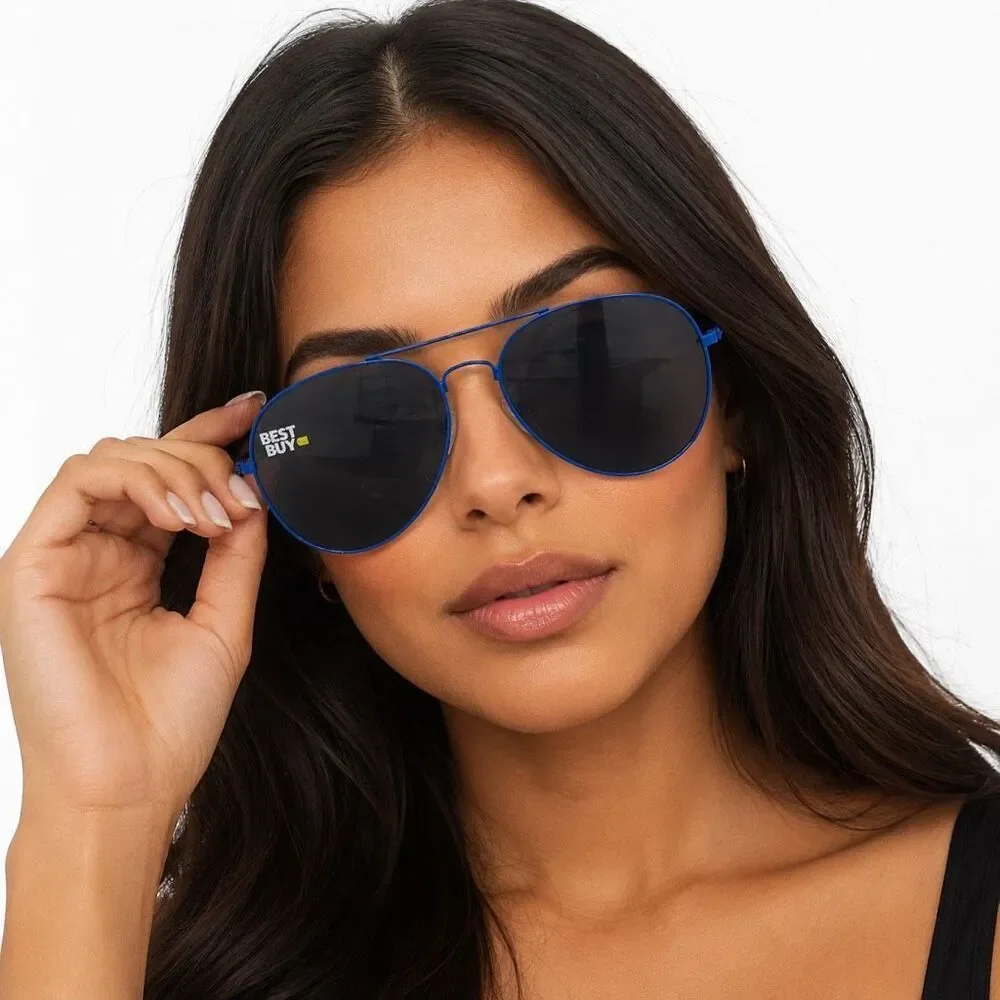 Best Buy Blue Aviator Sunglasses Dark Lens Metal Frame Unisex Collectible NWT